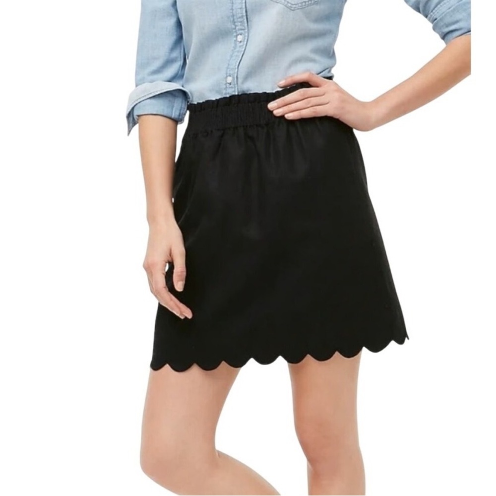 J Crew Linen Cotton Scalloped Hem Mini Skirt with Pockets - 10 - Black